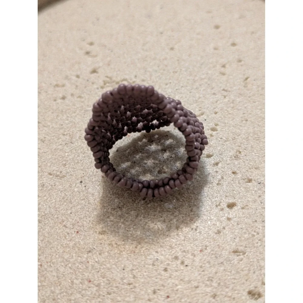 Purple Seed Bead Ring Size 9 Handmade Artsy Artisan Hippie Gypsy